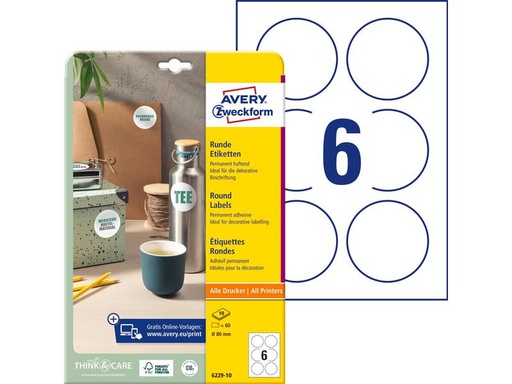[90271385 1483569] Avery Zweckform Runde Etiketten Ø 80 mm, 10 Blatt, permanent