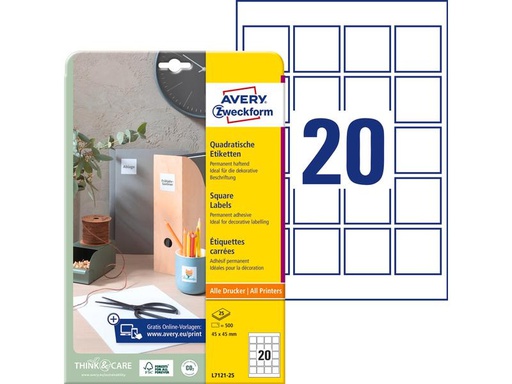 [90271395 1483567] Avery Zweckform QR Code Etiketten 45 x 45 mm, 25 Blatt
