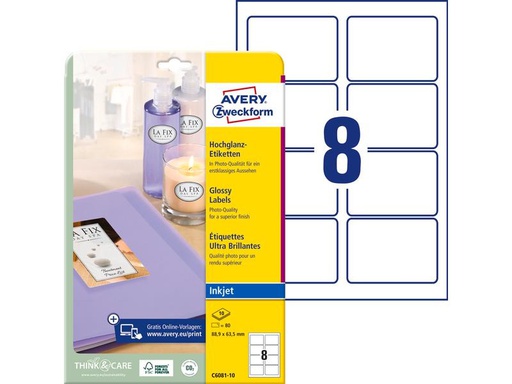 [90271531 1483566] Avery Zweckform Vielzweck-Etiketten 88.9 x 63.5 mm, 10 Blatt