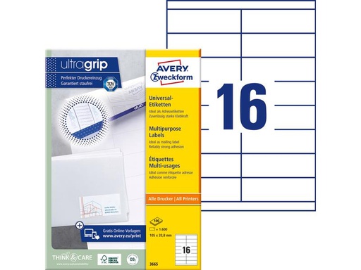 [90271543 1483519] Avery Zweckform Universal-Etiketten 3665 105 x 33.8 mm, 30 Blatt