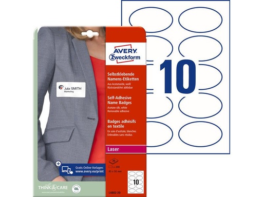 [90271546 1483592] Avery Zweckform Namensetiketten 85 x 50 mm, 20 Blatt