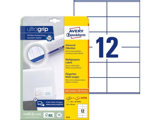 [90271568 1483520] Avery Zweckform Universal-Etiketten 6175 105 x 48 mm, 30 Blatt