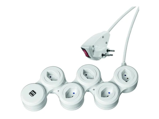 [90271754 1491413] STEFFEN Steckdosenleiste SNAKE 5x T13 + 2x USB-A mit Schalter