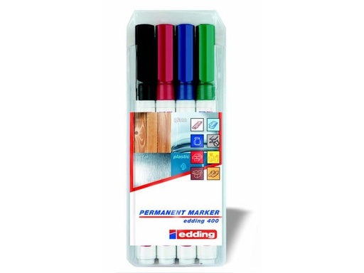 [90272149 131504] edding Edding Permanent-Marker 400, 4 Stück Blau/Grün/Rot/Schwarz