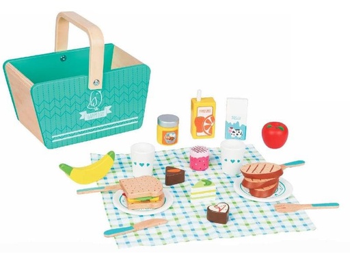 [90272900 1494723] Spielba Holzspielwaren Spiel-Lebensmittel Picknick-Korb aus Holz mit Zubehör
