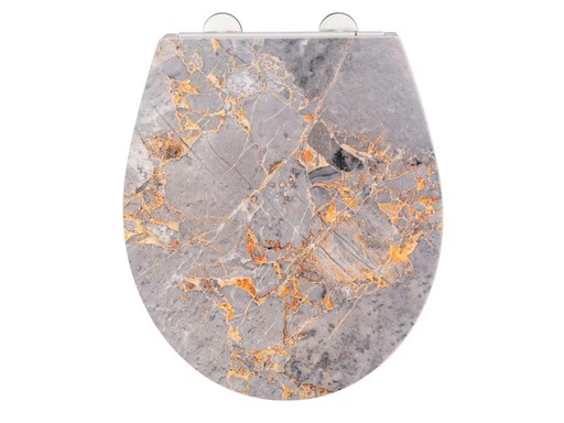 [90274152 1459160] Wenko Toilettensitz Grey Marble Absenkautomatik, Gelbgold/Grau