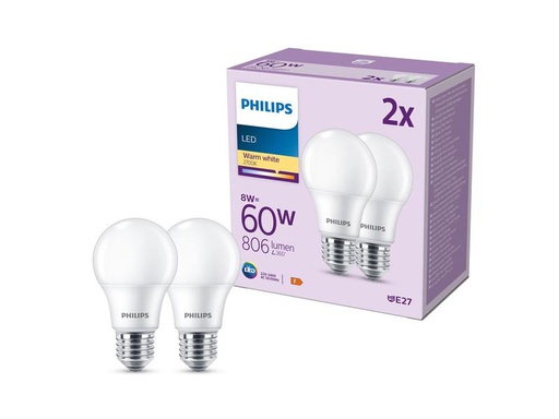[90274312 1467168] Philips Lampe LED 60W A60 E27 WW FR ND 2CT/6 EC Warmweiss