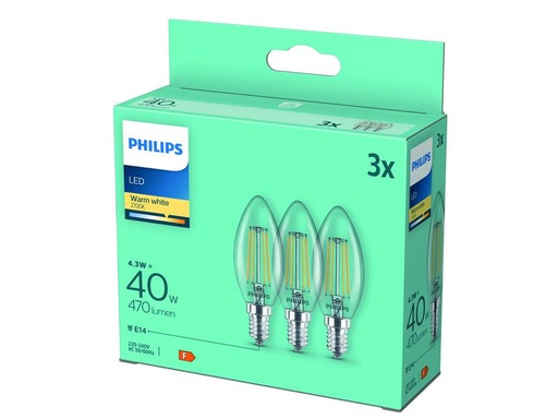 [90274540 1467211] Philips Lampe LEDcla 40W E14 B35 WW CL ND 3PFDisc Warmweiss