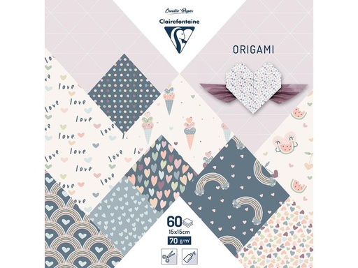 [90274585 1500942] Clairefontaine Faltblätter Origami Little Love 70 g/m², 60 Blatt