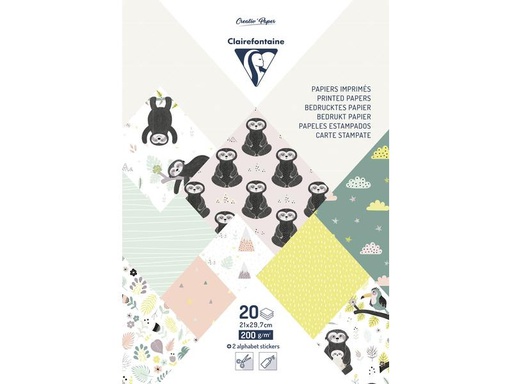 [90274753 1500938] Clairefontaine Bastelpapier Faultier A4, 200 g/m², 20 Blatt