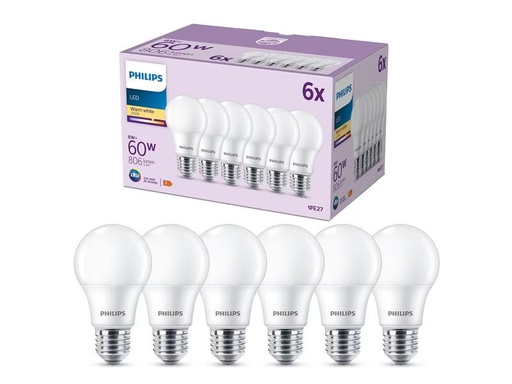 [90274821 1467169] Philips Lampe LED 60W A60 E27 WW FR ND 6CT/6 EC Warmweiss