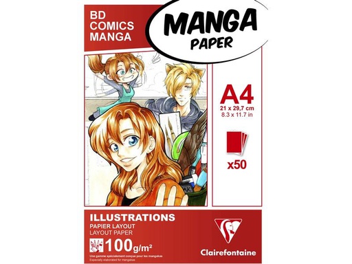 [90274860 1500950] Clairefontaine Zeichenblock Manga A4, 50 Blatt
