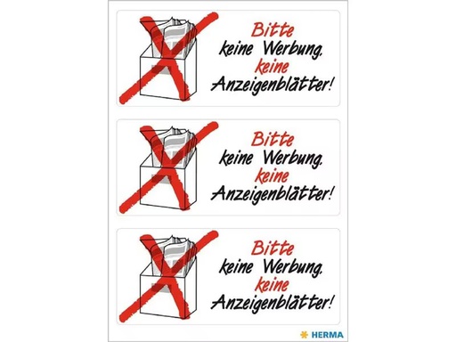 [90275407 1503349] Herma Stickers Hinweis-Etiketten Keine Werbung, 39 x 118 mm, 1 Blatt