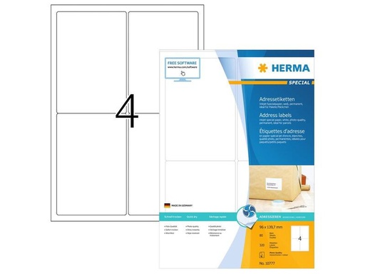 [90275641 1496719] HERMA Adressetiketten 96 x 139.7 mm, 80 Blatt