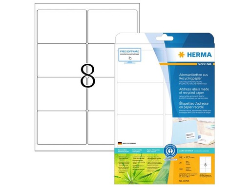 [90275660 1496709] HERMA Universal-Etiketten 99.1 x 67.7 mm, 20 Blatt
