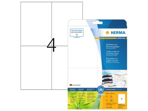 [90275735 1496710] HERMA Universal-Etiketten 105 x 148 mm, 20 Blatt