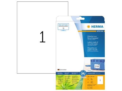 [90275803 1496712] HERMA Universal-Etiketten 210 x 297 mm, 20 Blatt