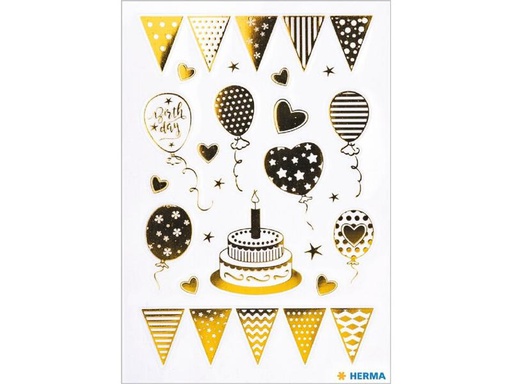 [90275842 1503336] Herma Stickers Motivsticker Birthday Party Goldfolie, 1 Blatt