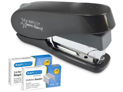 [90276060 1485092] Rapesco Heftgerät Germ-Savvy Eco Luna 50 Seiten, Schwarz