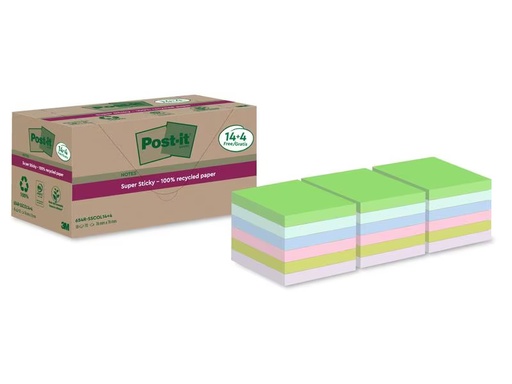 [90276177 1508190] Post-it Notizzettel Super Sticky Recycling, Mehrfarbig, 18 Blöcke