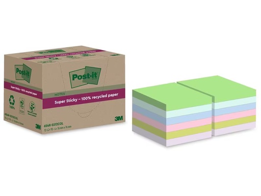[90276185 1508191] Post-it Notizzettel Super Sticky Recycling, Mehrfarbig, 12 Blöcke