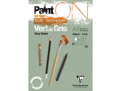 [90276207 1500955] Clairefontaine Malblock PaintON A4, 30 Blatt, Grüngrau