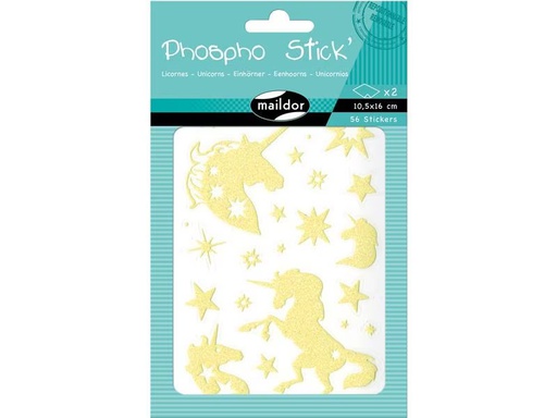 [90276209 1500900] Clairefontaine Motivsticker UV Phospho Einhorn 2 Bögen, 56 Sticker