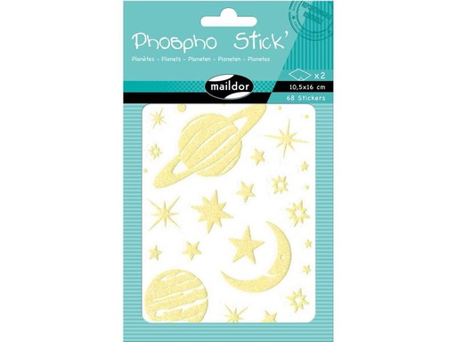 [90276230 1500899] Clairefontaine Motivsticker UV Phospho Planeten 2 Bögen, 68 Sticker