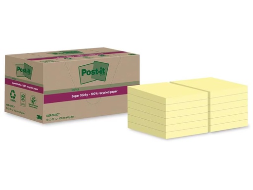 [90276237 1508193] Post-it Notizzettel Super Sticky Recycling, Gelb, 12 Blöcke
