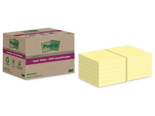 [90276250 1508195] Post-it Notizzettel Super Sticky Recycling, Gelb, 12 Blöcke