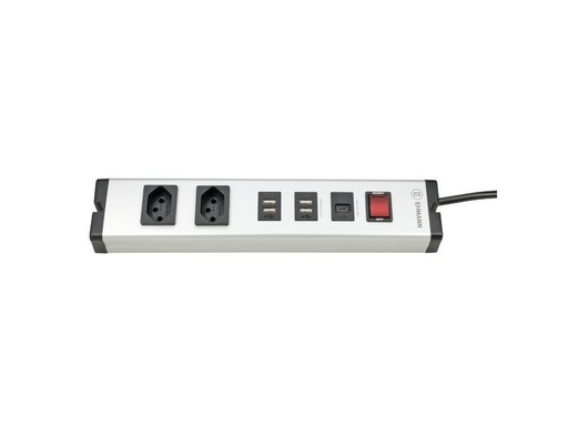 [90276872 1500096] Ehmann Steckdosenleiste Alu 2x T13, USB-C, 4x USB-A mit Schalter