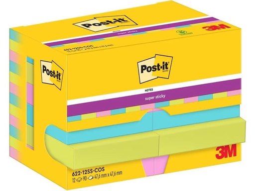 [90277084 1508406] Post-it Notizzettel Super Sticky 47 x 47 mm, Cosmic, 12 Blöcke