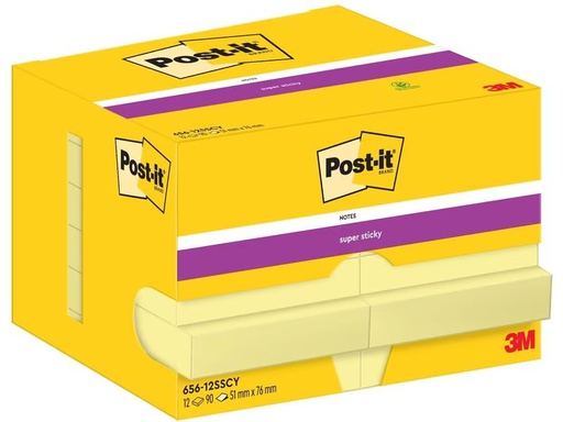 [90277104 1508425] Post-it Notizzettel Super Sticky 76 x 51 mm, Gelb, 12 Blöcke