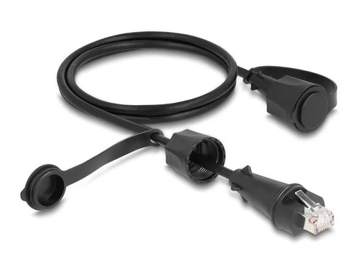 [90277299 1512213] Delock Patchkabel mit Verschlusskappe Cat 6, STP, 1 m, Schwarz