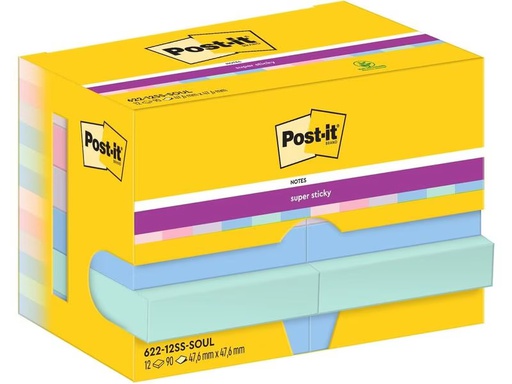 [90277797 1508410] Post-it Notizzettel Super Sticky 47 x 47 mm, Soulful, 12 Blöcke
