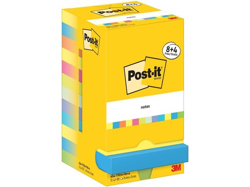 [90277809 1508421] Post-it Notizzettel Super Sticky 76 x 76 mm, Mehrfarbig, 12 Blöcke