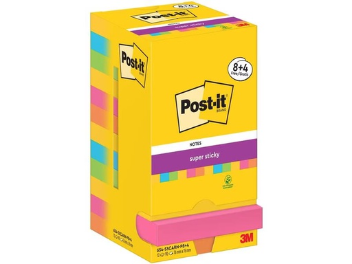 [90277853 1508409] Post-it Notizzettel Super Sticky 76 x 76 mm, Carnival, 12 Blöcke