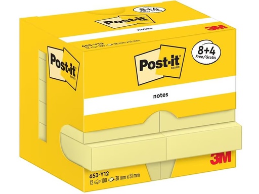 [90277876 1508426] Post-it Notizzettel 51 x 38 mm, Gelb, 12 Blöcke