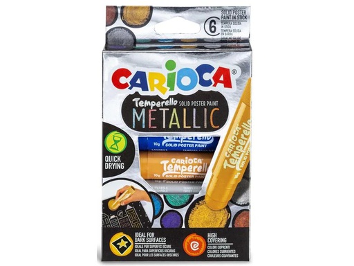 [90047604 722683] Carioca Posterfarbe Temperello Metallic 6 Stück, Mehrfarbig