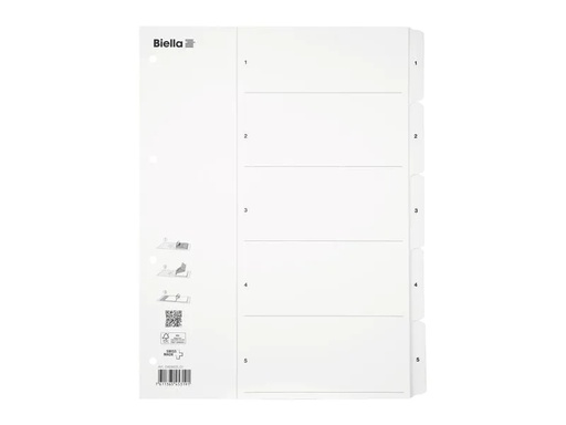 [90047630 555775] Biella Register A4 1 - 5 Karton Weiss