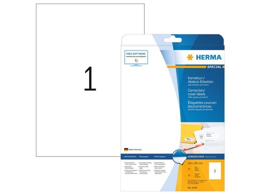 [90280983 1464672] HERMA Abdecketikette 210 x 297 mm, 25 Blatt