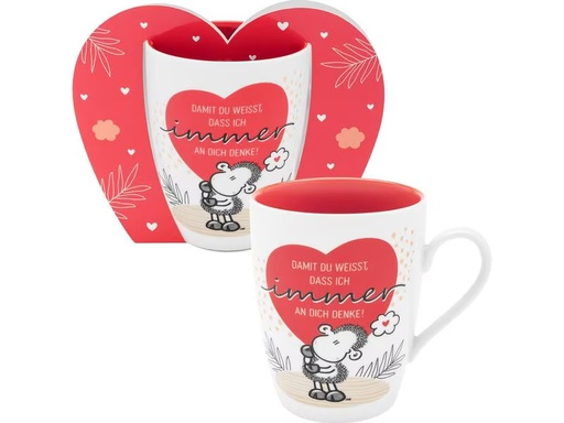 [90281413 1384215] Sheepworld Kaffeetasse Damit du weisst 350 ml, 1 Stück, Rot/Weiss