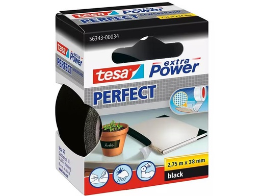 [90281777 1510397] tesa Gewebeband -Set Perfect 38 mm x 2.75 m, 3 Rollen, Schwarz