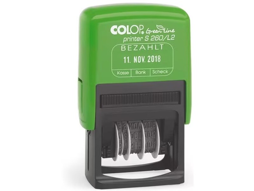 [90281815 1523982] Colop Wort- und Datumsstempel Green Line «Bezahlt», Blau / Rot