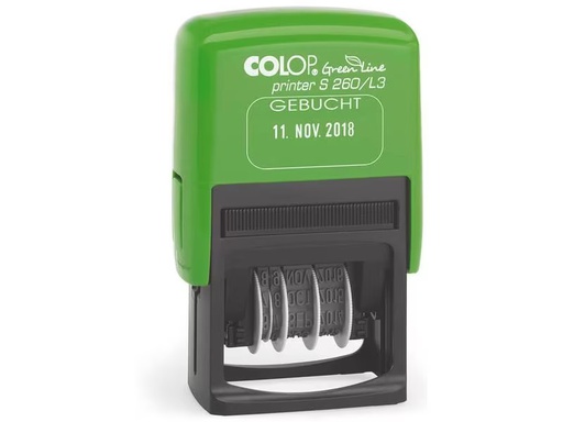 [90281917 1523983] Colop Wort- und Datumsstempel Green Line «Gebucht», Blau / Rot