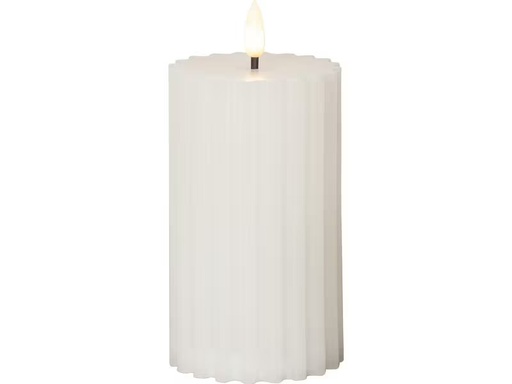 [90283551 1523402] Star Trading LED-Kerze Pillar Flamme Stripe, Ø 7.5 x 15 cm, Weiss