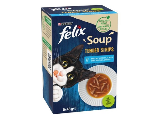 [90284363 1516318] Felix Nassfutter Soup Tender Strips Fisch 6 x 48g