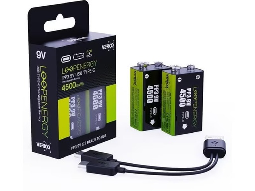 [90285277 1523728] Verico Akku 2x PP3 9V 500 mAh mit USB-C
