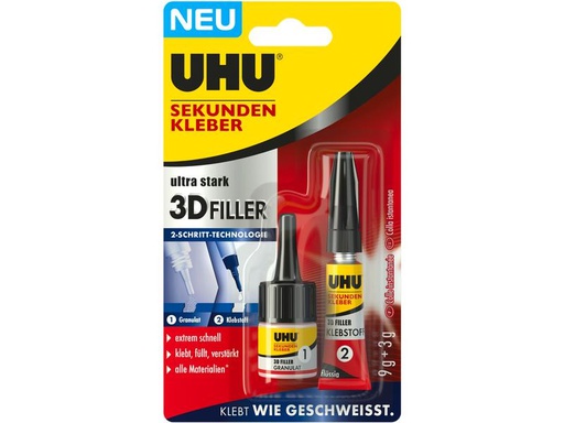 [90285416 1538109] UHU Sekundenkleber 3D-Füller 9 g + 3 g