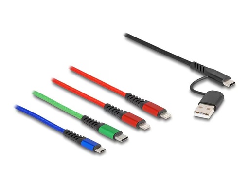 [90286050 1538562] Delock USB-Ladekabel USB A/USB C - 2x Lightning/Micro-USB B/USB C